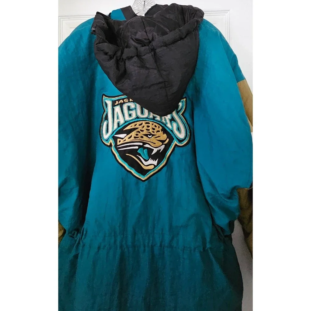 Vintage 90s Starter Jaguars NFL Parka Jacket XL Teal Puffer Banned Logo Hooded